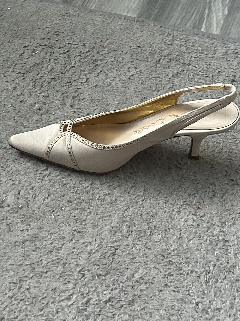 Nina Champagne Satin Slingback Pumps with Crystal Trim